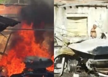 QUE PERIGO! Carro com cilindros de gás explode dentro de condomínio em Salvador e homem fica ferido